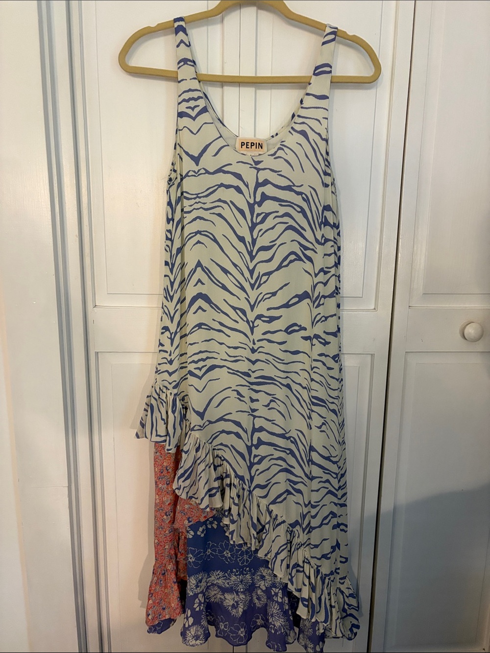 PEPIN Violet and Cream Asymmetrical Ruffle Slip Dress